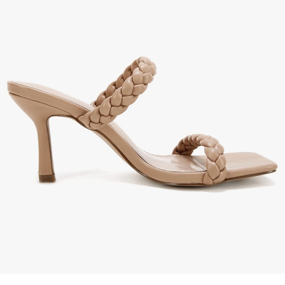 Nude Braided Sandal Heels with Square Toe